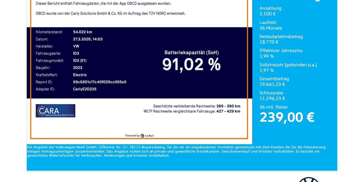 VW ID.3 54.022 km 20.801 &euro; Dortmund 44379
