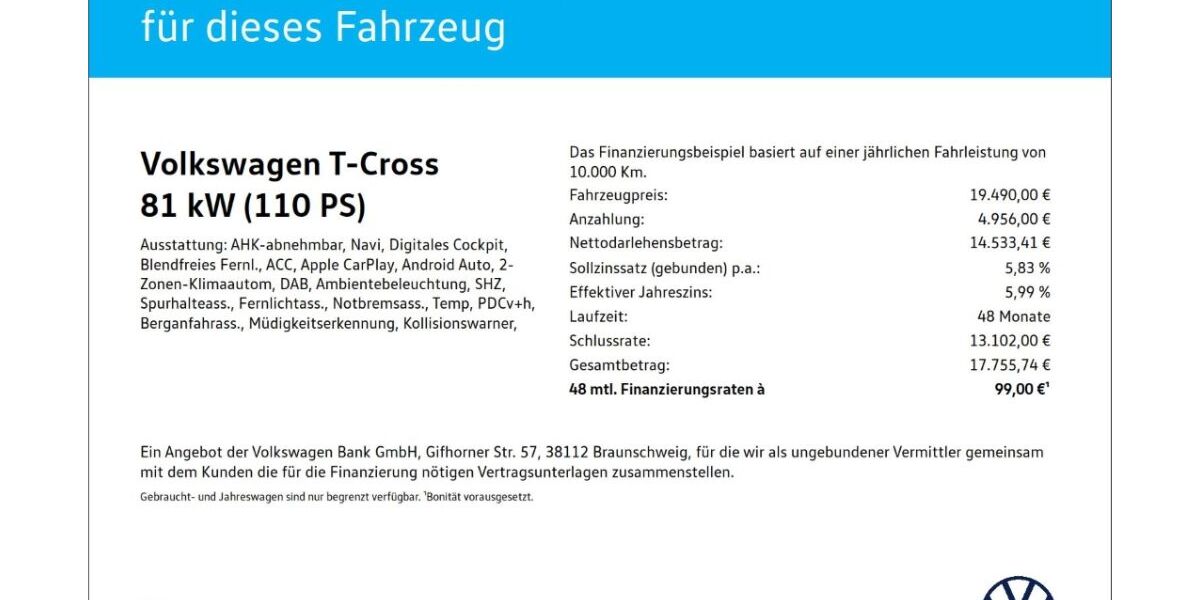 VW T-Cross 28.375 km 19.290 &euro; Wuppertal 42109